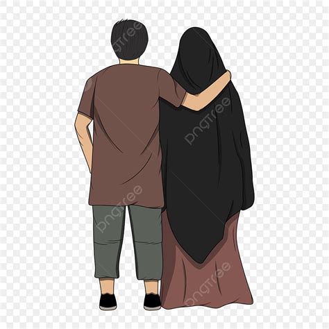 Foto pasangan muslim romantis dari belakang  terlarang merah